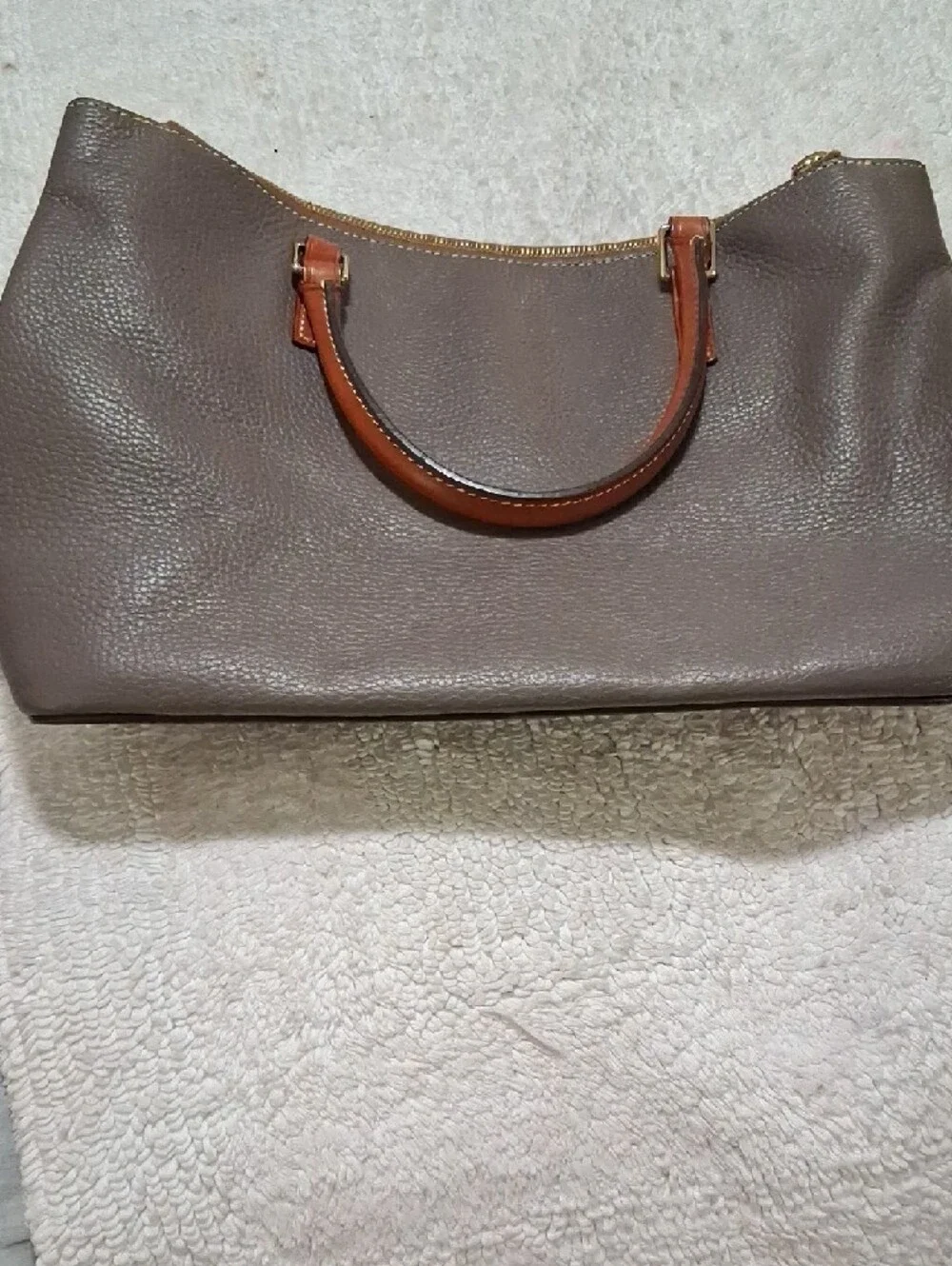 Dooney & Bourke Brown Pebble Leather Tote with Tan Trim - Picture 3 of 15